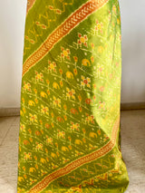 TEJAKSHI – POCHAMPALLY SILK WITH GREEN FLORAL DETAILING