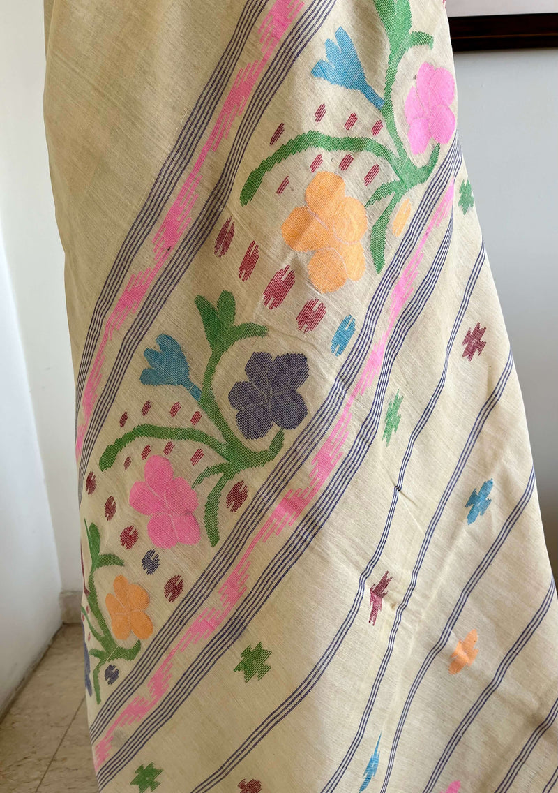 TAMPI- HANDLOOM MANIPUR COTTON MOIRANGPHEE SAREE WITH COLORFUL MOTIFS