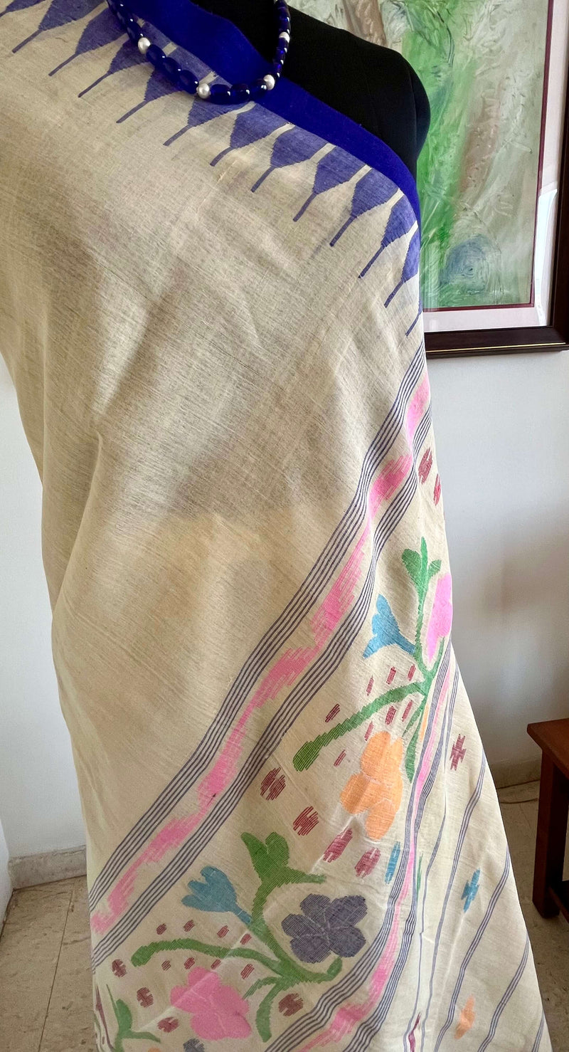 TAMPI- HANDLOOM MANIPUR COTTON MOIRANGPHEE SAREE WITH COLORFUL MOTIFS