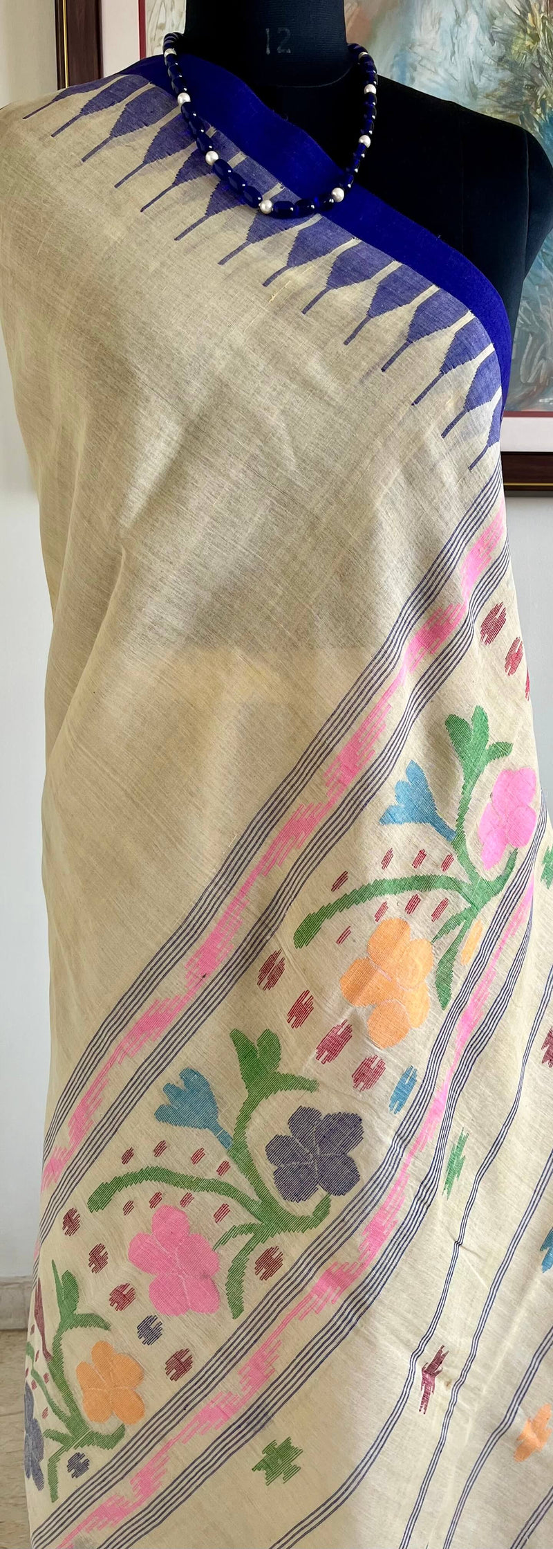 TAMPI- HANDLOOM MANIPUR COTTON MOIRANGPHEE SAREE WITH COLORFUL MOTIFS