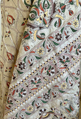 LABONITA- EXQUISITE TUSSAR KANTHA SAREE WITH LARGE TEARDROP AND FLORAL MOTIFS