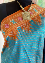 SHRITA- ELEGANT SHOT BLUE POCHAMPALLY SILK SAREE WITH RUST BROWN CHECKS