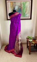 PUSHPINI – MAGENTA PAITHANI WITH MOR KUNDA AANCHAL DETAIL