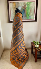 ARPITA – GREY AND ORANGE JAMDANI WITH ZARI DETAILING