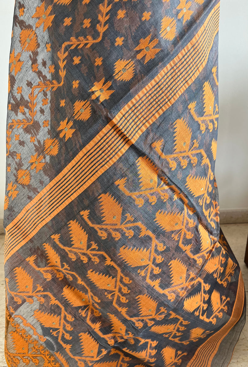 ARPITA – GREY AND ORANGE JAMDANI WITH ZARI DETAILING