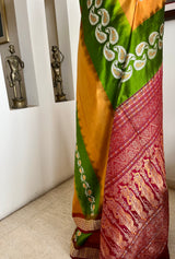 NIBHA - BOMKAI SILK WITH GREEN MUSTARD BANDS AND RUDRAKSHA BORDER