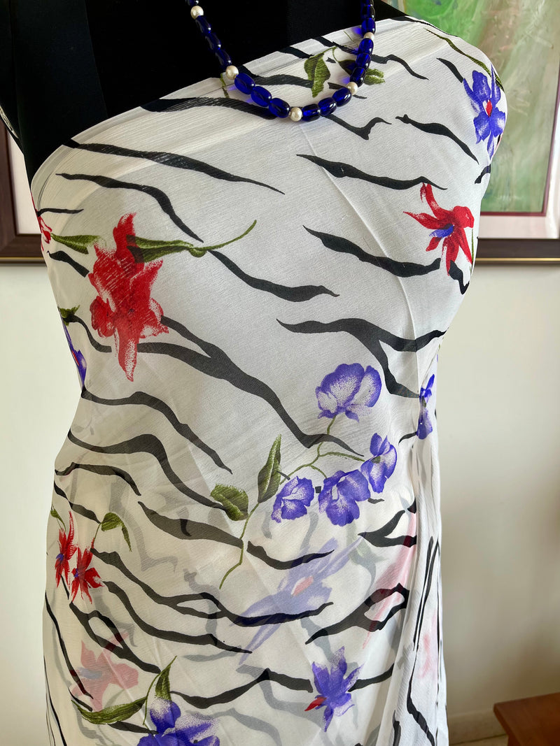 ABHAYA- PURE CHIFFON SAREE WITH FLORAL AND WAVE MOTIFS