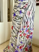 ABHAYA- PURE CHIFFON SAREE WITH FLORAL AND WAVE MOTIFS