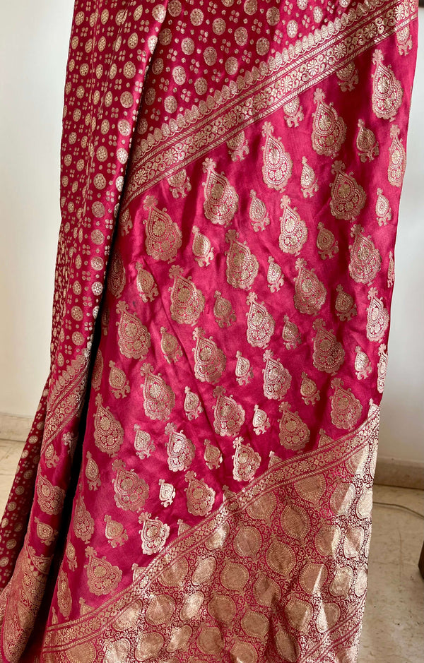 MANORAMA- VINTAGE BANARASI SAREE IN CLASSIC MAROON WITH ANTIQUE GOLD DETAILING