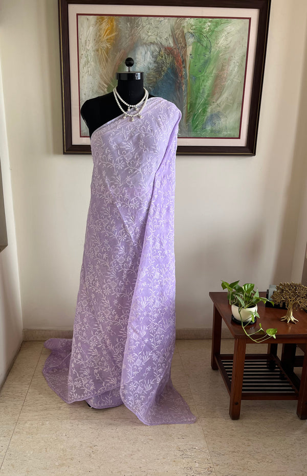ANISA – LILAC COTTON CHIKANKARI SAREE WITH JAAL WORK