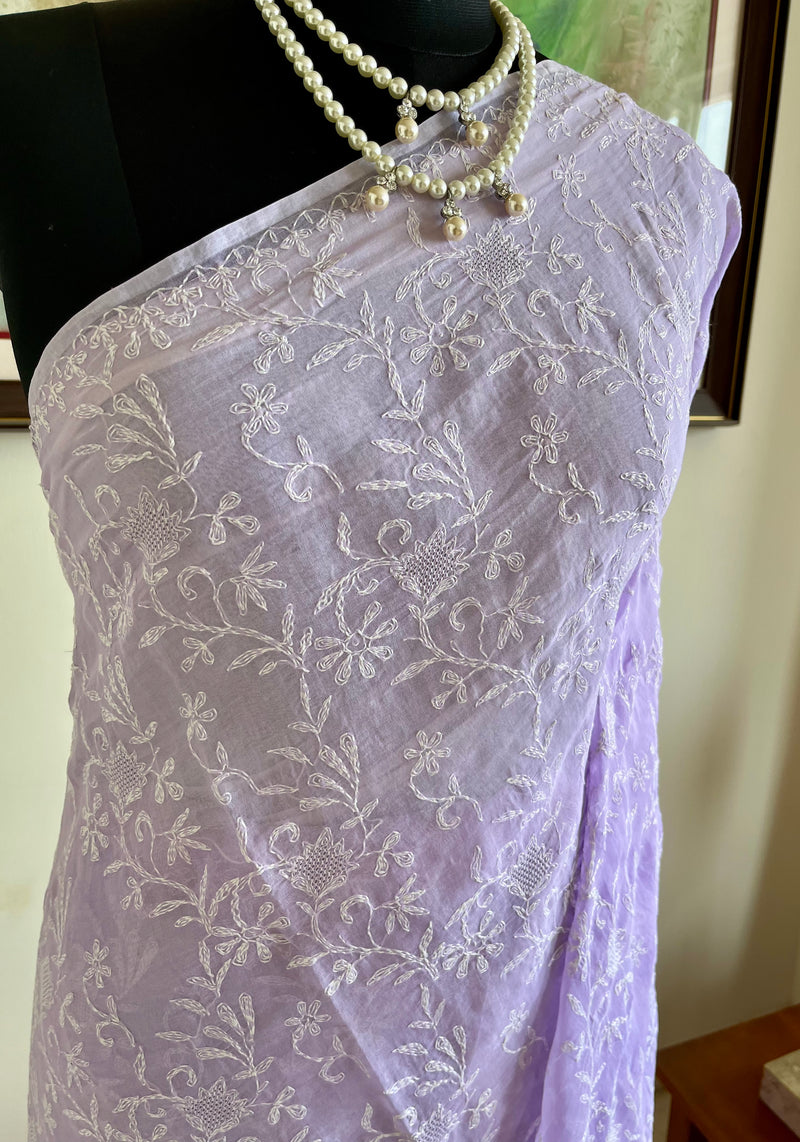 ANISA – LILAC COTTON CHIKANKARI SAREE WITH JAAL WORK