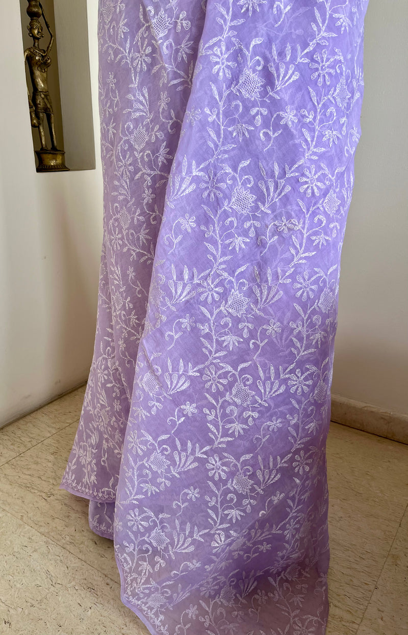 ANISA – LILAC COTTON CHIKANKARI SAREE WITH JAAL WORK