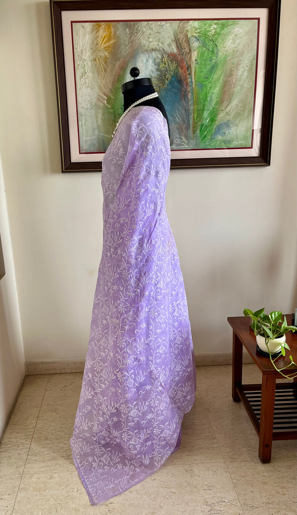 ANISA – LILAC COTTON CHIKANKARI SAREE WITH JAAL WORK