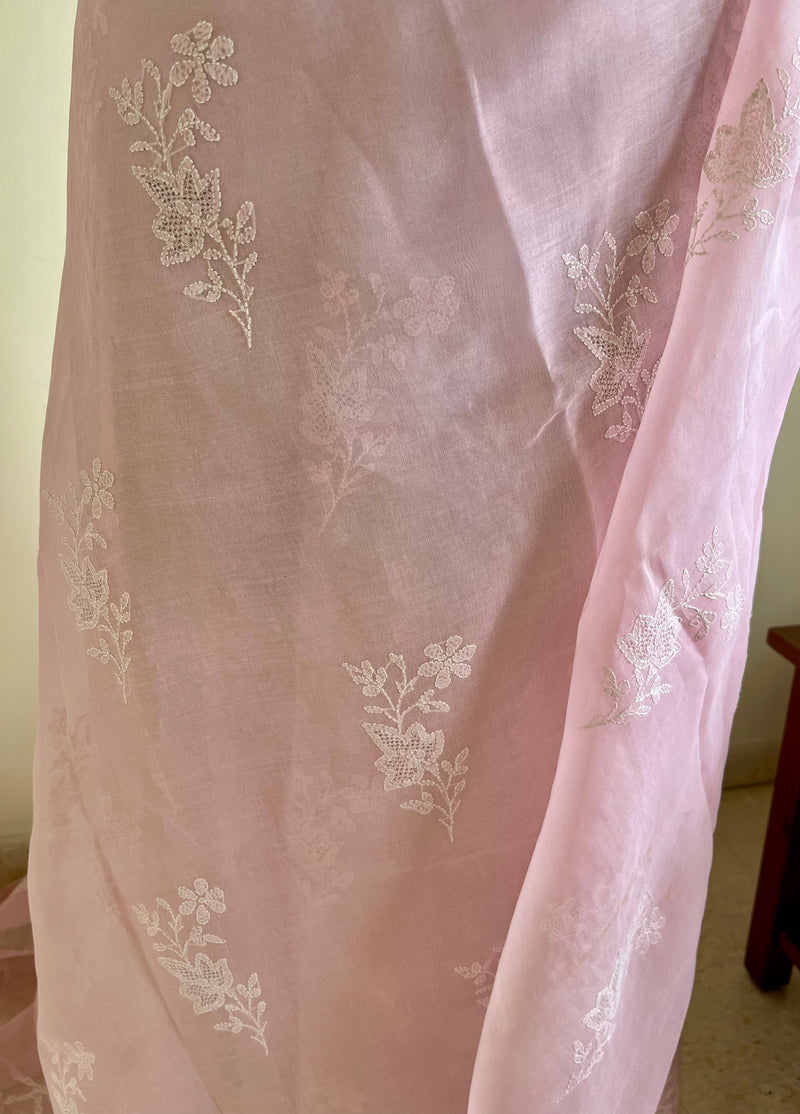 AMANI – PINK COTTON CHIKANKARI SAREE WITH TEPCHI AND JAAL WORK