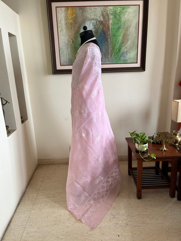 AMANI – PINK COTTON CHIKANKARI SAREE WITH TEPCHI AND JAAL WORK