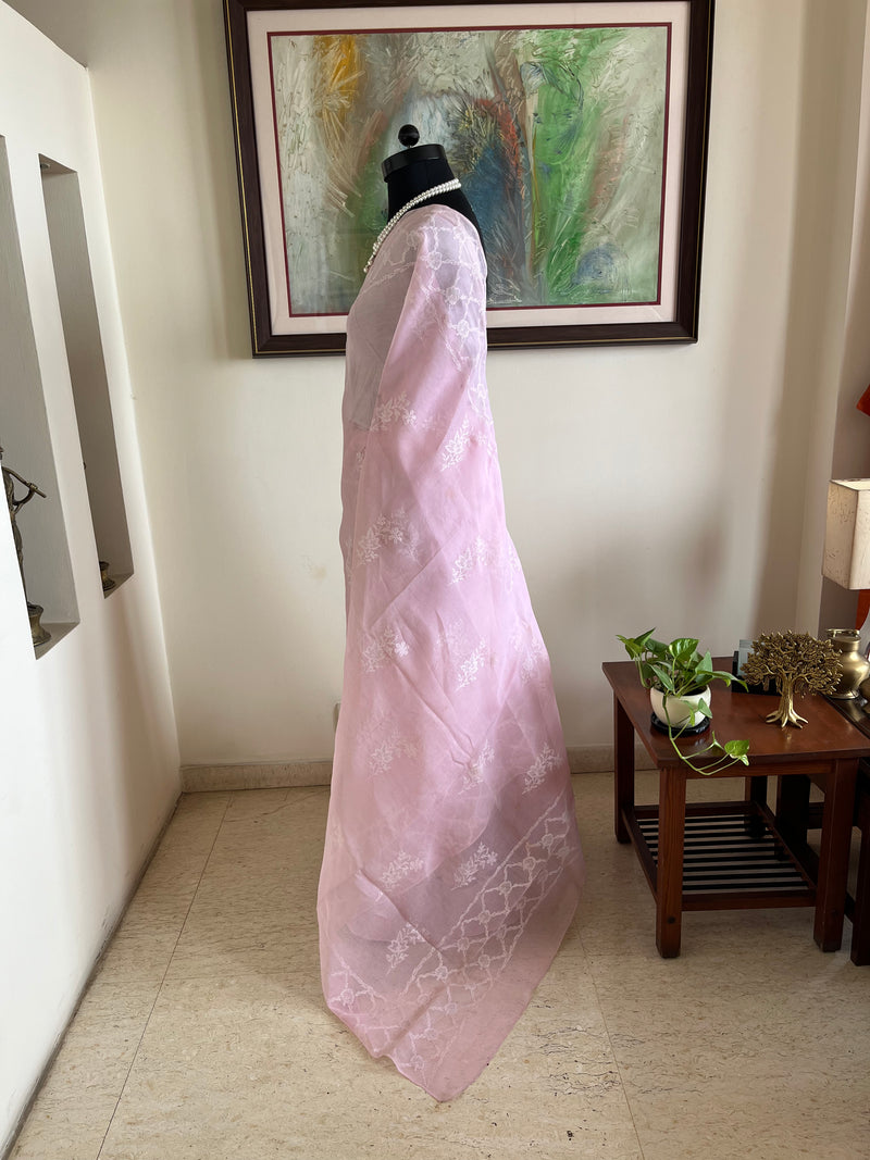 AMANI – PINK COTTON CHIKANKARI SAREE WITH TEPCHI AND JAAL WORK