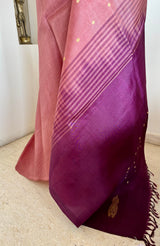 JAAMNA- LIGHTWEIGHT KANJIVARAM IN PEACH WITH PURPLE AANCHAL DETAIL