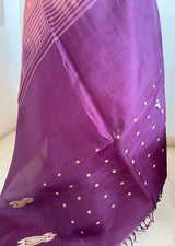 JAAMNA- LIGHTWEIGHT KANJIVARAM IN PEACH WITH PURPLE AANCHAL DETAIL