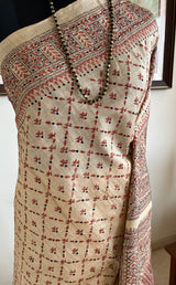 KANIKA- NEVER WORN INTRICATE KANTHA TUSSAR SAREE IN BEIGE
