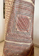 KANIKA- NEVER WORN INTRICATE KANTHA TUSSAR SAREE IN BEIGE