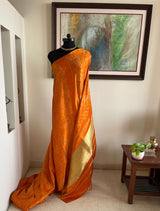 MORVI- VIBRANT ORANGE BANDHANI LAGDI PATTA SAREE WITH ZARI AANCHAL