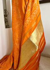 MORVI- VIBRANT ORANGE BANDHANI LAGDI PATTA SAREE WITH ZARI AANCHAL