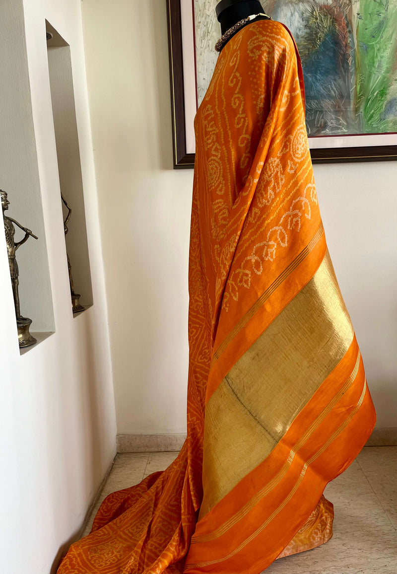 MORVI- VIBRANT ORANGE BANDHANI LAGDI PATTA SAREE WITH ZARI AANCHAL