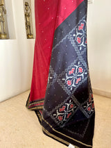 LEKISHA – MAROON POCHAMPALLY WITH BLACK FLORAL GRID AANCHAL