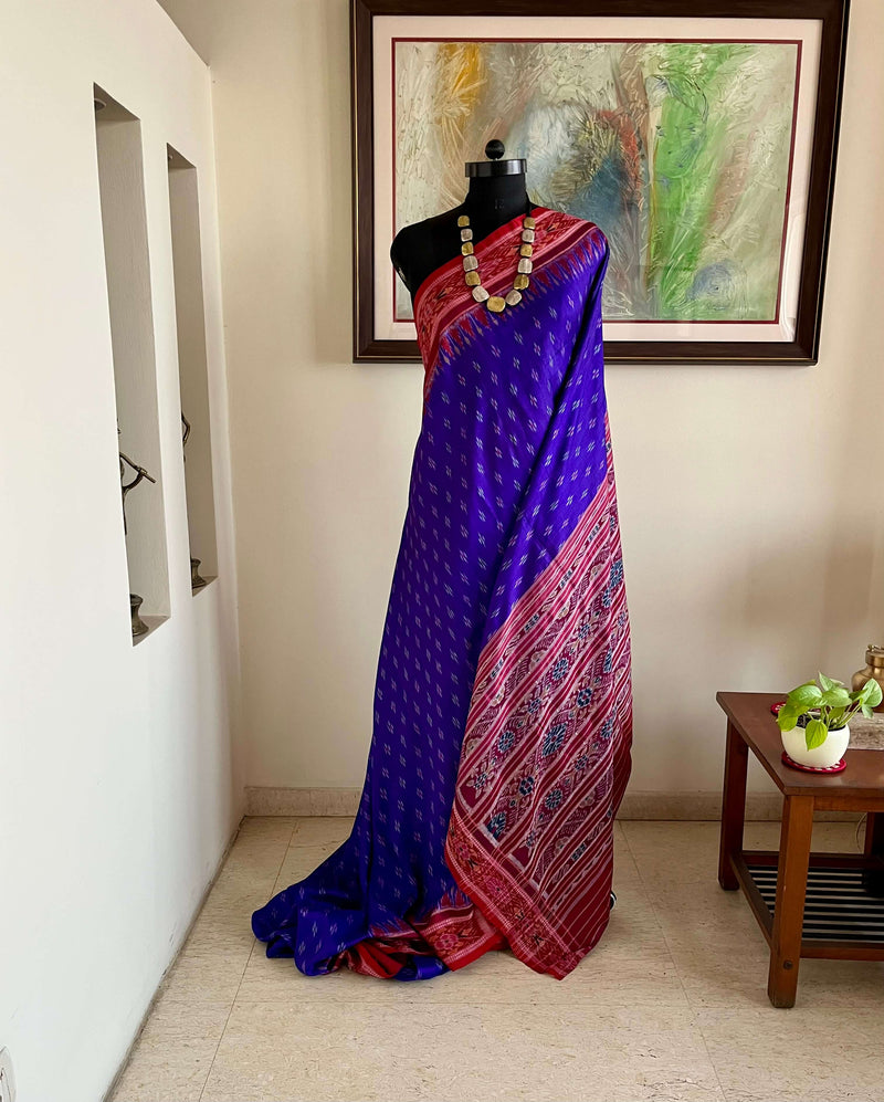 DEBASHREE - PURPLE KHANDUA SILK SAREE WITH FLORAL AANCHAL