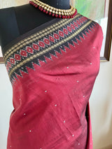 LEKISHA – MAROON POCHAMPALLY WITH BLACK FLORAL GRID AANCHAL