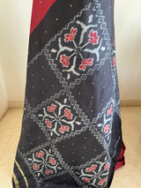LEKISHA – MAROON POCHAMPALLY WITH BLACK FLORAL GRID AANCHAL
