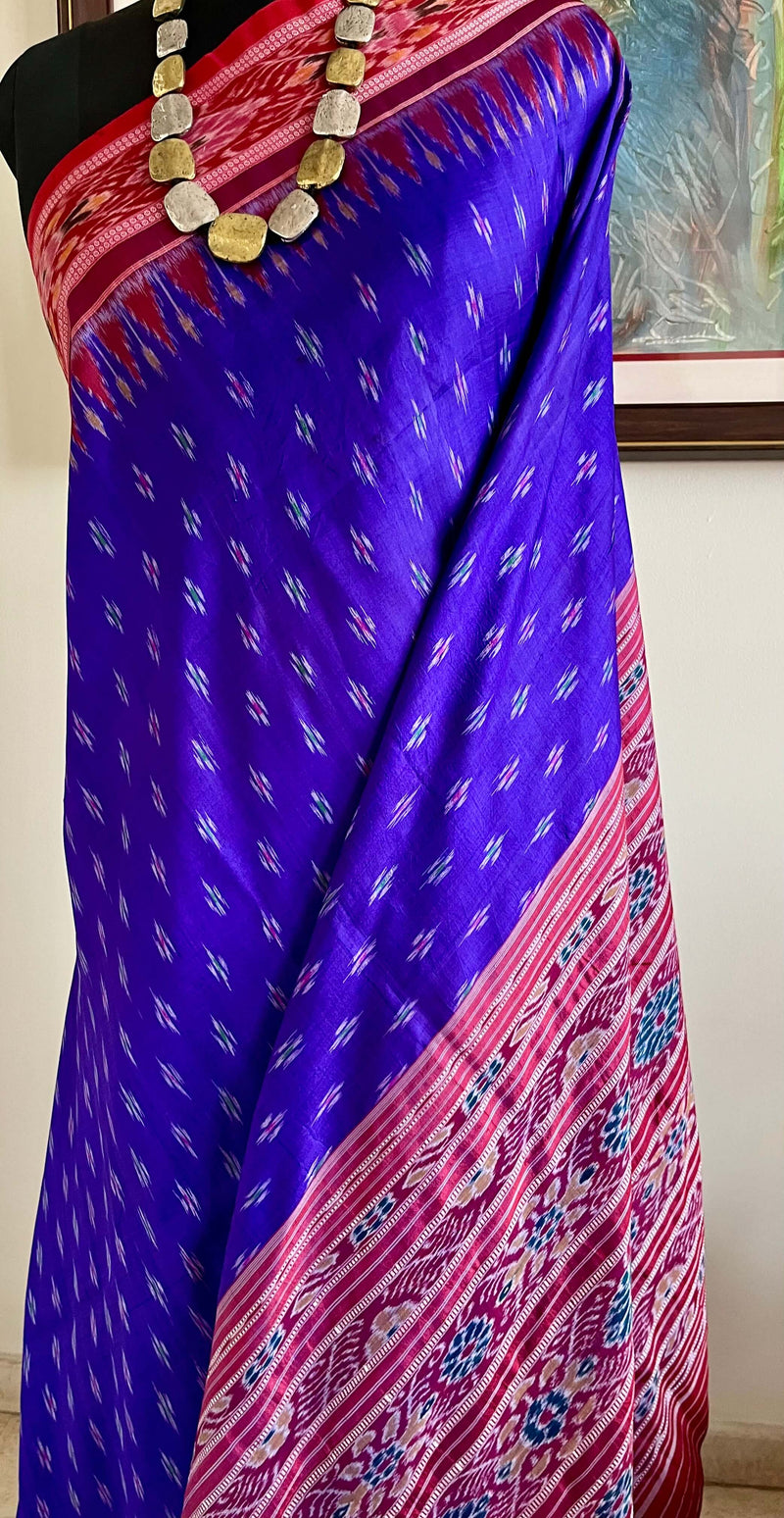 DEBASHREE - PURPLE KHANDUA SILK SAREE WITH FLORAL AANCHAL