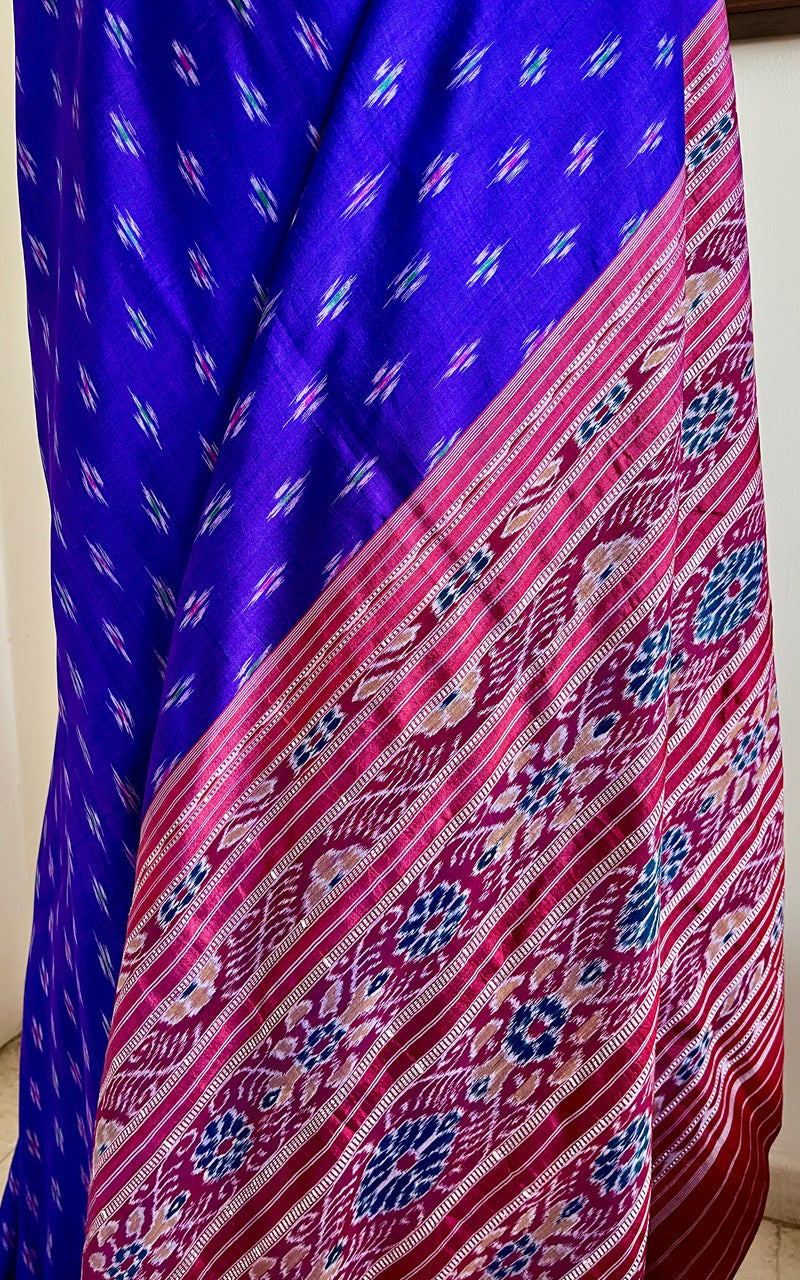 DEBASHREE - PURPLE KHANDUA SILK SAREE WITH FLORAL AANCHAL