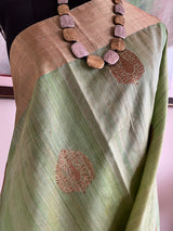 MILA- NEVER-WORN TUSSAR BANARASI SAREE IN GREEN WITH GOLD PAAN MOTIFS