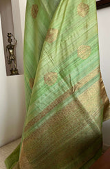 MILA- NEVER-WORN TUSSAR BANARASI SAREE IN GREEN WITH GOLD PAAN MOTIFS