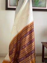 BINAPANI- NEVER-WORN KHANDUA SAREE WITH FLORAL BANDHA MOTIFS IN BORDER & AANCHAL