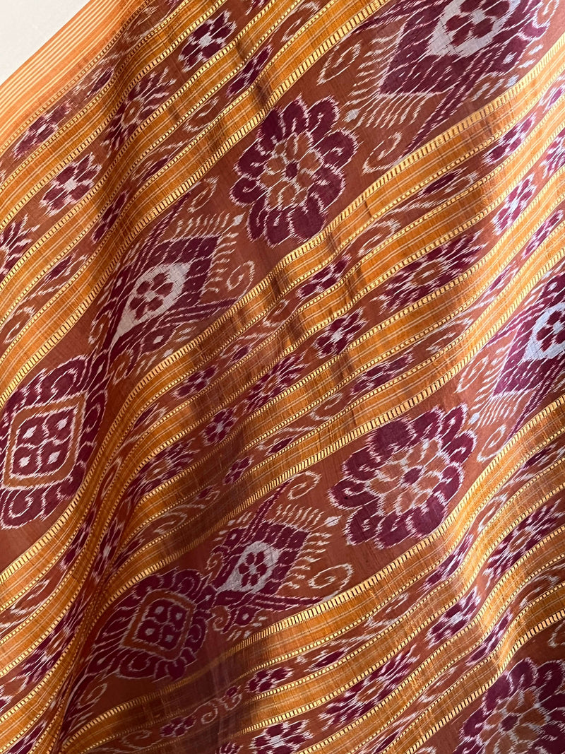 BINAPANI- NEVER-WORN KHANDUA SAREE WITH FLORAL BANDHA MOTIFS IN BORDER & AANCHAL