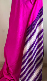 HARIPRIYA- RANI PINK VINTAGE BERHAMPURI SILK SAREE WITH PURPLE & SILVER ANCHAL