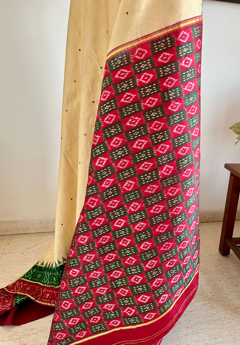 ASHMITHA- EXQUISITE CREAM PATOLA WITH MAROON-GREEN ACCENTS