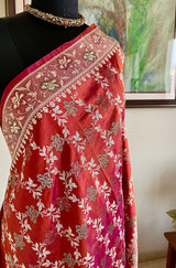 DEVAKI – RUST BANARASI WITH THREAD AND ZARI FLORAL MOTIFS