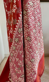 DEVAKI – RUST BANARASI WITH THREAD AND ZARI FLORAL MOTIFS