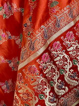 PANCHAMI - GORGEOUS RUST KATAN SILK BANARASI WITH EXQUISITE FLORAL MOTIFS