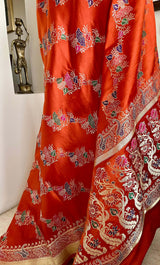 PANCHAMI - GORGEOUS RUST KATAN SILK BANARASI WITH EXQUISITE FLORAL MOTIFS