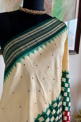 MADHU- ELEGANT CREAM POCHAMPALLY SILK WITH UNIQUE GANGA JAMUNA BORDERS