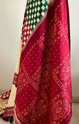 MADHU- ELEGANT CREAM POCHAMPALLY SILK WITH UNIQUE GANGA JAMUNA BORDERS