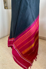KALVANI- BLACK KORVAI KANJIVARAM WITH RUDRAKSHA AND STRIPED AANCHAL