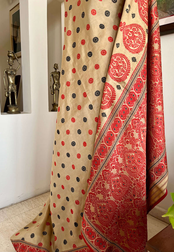 MALAYA - VIBRANT BEIGE ASSAM SILK WITH KING KHAP-INSPIRED FLORALS