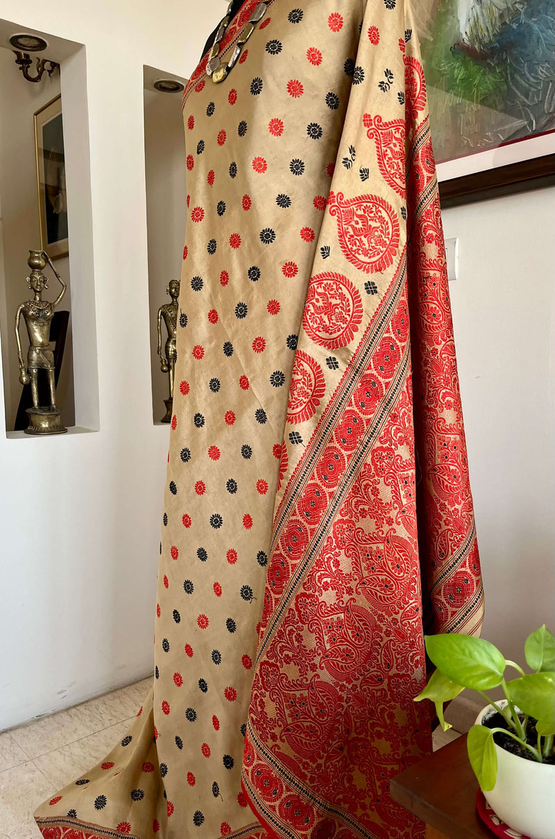 MALAYA - VIBRANT BEIGE ASSAM SILK WITH KING KHAP-INSPIRED FLORALS