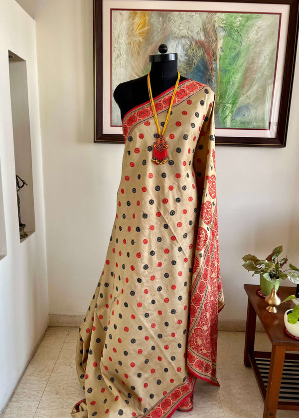 MALAYA - VIBRANT BEIGE ASSAM SILK WITH KING KHAP-INSPIRED FLORALS