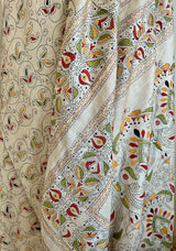 TANIMA - LIGHT CREAM KANTHA SAREE WITH FLORAL EMBROIDERY